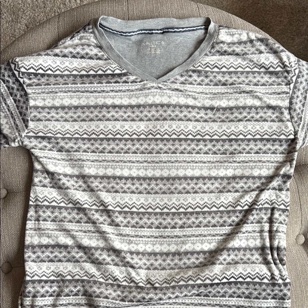 Nautica Gray and White Long Sleeve Pajama Tee